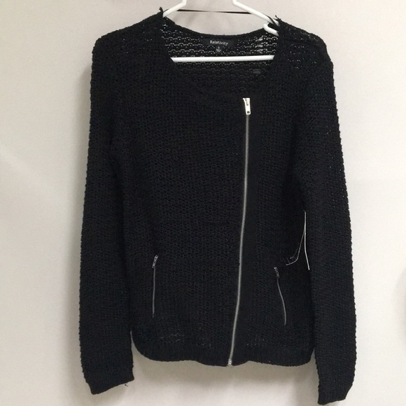 NWT!* Black Knit Zip-Up Sweater w/ Silver Zippers - Picture 8 of 8